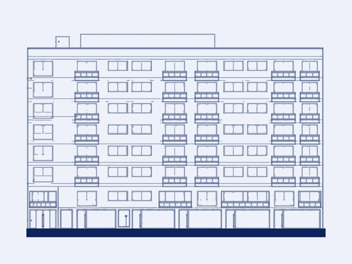 Plano de la fachada de Chacabuco 1390 sobre Av. Juan de Garay